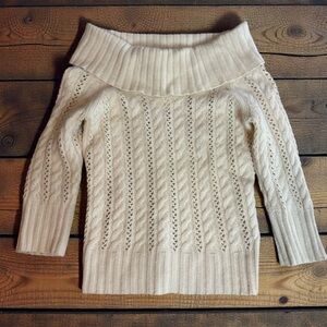 Vintage 90's Express Wool Angora Cashmere Blend Off The Shoulder Cream Sweater